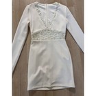 White Lace Trim Mini Dress Small V-neck Long Sleeve Cream Bodycon Party Cocktail