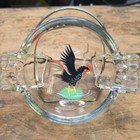 Vintage Glass Ashtray Hand Painted Rooster Tobacciana Collectible Folk Art Chick