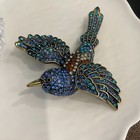 Heidi Daus Blue Hummingbird Crystal Brooch Pin