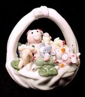 Pink Pigs In A Basket Figurine 1993 Artmark Piggy Hand Painted White Porcelain
