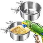 2 Pack Stainless Steel Bird Cage Bowls With Clamp Parrot Food Water Feeder Cups