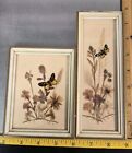 Vtg Pair Of Pressed Flowers With Handpainted Butterfly Framed East Germany