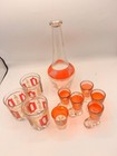 Vintage 10 Pc Orange Glass Decanter Set W  6 Shot Glasses   3 Tumblers
