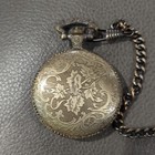 Bronze Antique Quartz Pocket Watch Train Motif Full Hunter With Chain
