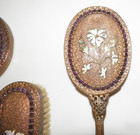 Vanity Set Victorian French Ormolu Filigree Vtg Antique Purple  Rhiinestones 3