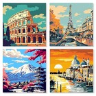 4 Pack Framed Paint By Numbers Kit For Adults Beginner  8x8in Famous Sites
