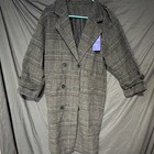 Chouyatou Gray Plaid Long Overcoat Button Collared Lined Pockets Women M
