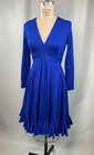 Vintage Dress Size Medium M Blue Ruffle Cirette Long Sleeve 60s 70s