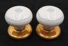 Vintage Blue Floral Porcelain   Brass Dummy Door Knob Set