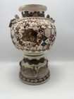 Antique Japanese Satsuma Moriage Dragon Vase 11  Marked Figural Tripod Pedestal