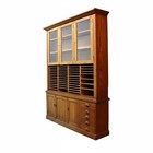 Antique Oversized 2 Piece Oak Country Store Cabinet With Carved Pulls 20thc