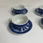 Set Of 4 Vintage Blue Willow Porcelain Child s Tea Cups   Saucers Made In Japan