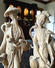 Vintage 19    Asian Resin Figurines Pair Chinese Scholar Wise Man   Lady Statues