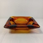 Vintage Mid-century Modern Amber Glass Ashtray - Square Heavy Glass - Mcm Decor