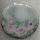 Antique Victorian Hand Painted Porcelain Stud Button Four Pink Flowers
