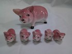 Vtg Bone China Set Of 6 Miniature Pig Family Figurines Mom   Pink Piglets Japan