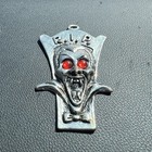 Vtg 1990s Vampire Pendant W  Red Eyes     Rip Horror Goth Metal Necklace Charm