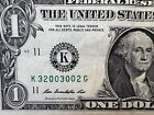  1 Bill Fancy Serial Note One Dollar Heavy Over Ink Error K 32003002 G
