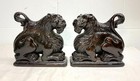 Pair Of Antique 1800 s Carved Wood Architectural Salvage Lion Sculpture Statue