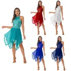 Womens Asymmetrical Dance Dress Hem Mesh Lyrical Dance Costume Performance