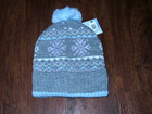 Disney Frozen Princess Anna Elsa Girls  One Size Gray Fair Isle Pom Beanie Hat