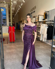 Purple Evening Dresses Party Formal Off Shoulder Sequined Split Long Prom Gowns