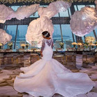 Illusion Back Mermaid Wedding Dresses Lace Applique Beaded Bridal Gowns Train