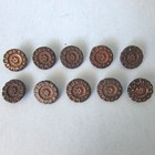 Set 10 Molded Black Glass Floral Button Flower Design Gold Trim Vintage