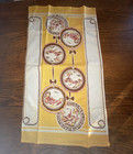 Vtg Linen Mix Kitchen Tea Towel 50s Mcm Golden Yellow  Churches Cottages- Xmas 