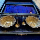 Antique Set Of Sterling Silver Salt Cellars With Spoons  In Original Box