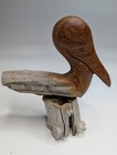 Vtg Mendoza Key West Fl Hand Carved Wood Pelican Bird Sculpture Signed Art