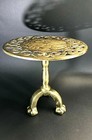 Brass Kettle Trivet English Open Hearth Table Style Vintage Cast Scroll   Bird