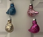 Set Of 4 Blown Mercury Glass Bird Ornaments Multicolored Pink Blue Gold
