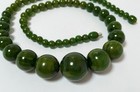 1930s Art Deco Marbled Jade Green Bakelite Round Bead Necklace Vintage