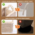 Set Of 3 Seagrass Woven Storage Basket With Handles  Natural Wooden Bead Deco   