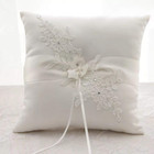 Lace Pearl Ivory Satin Flower Wedding Ring Bearer Pillow 8 2inch X 8 2 Inch For 