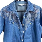 Vintage Chambray Denim Floral Embroidered Long Sleeve Midi Dress Size 14