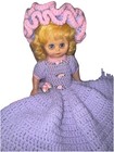 Vintage Crochet Bed Pillow Dresser Doll Purple Pink Dress Gorgeous Beautiful