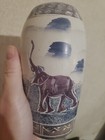 Hand Carved   Painted Etched Kenya Soap Stone African Safari Elephant Vase