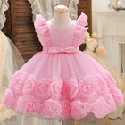Fly Sleeves Party Dress Flower Girl Birthday Princess Tutu Puffy Gown Baptism