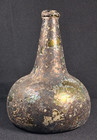 Crude Irridescent Dutch  onion  Bottle  Black Glass 1720 s 40 s