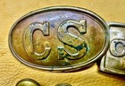 Lot Of  2 Vintage Reproduction Csa Belt Buckles     Six Csa Brass Plated Buttons