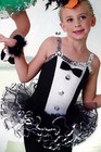 Tuxedo Look Ballet Tap Costume Attached Tutu Black Silver Sequin Girls Sizes
