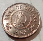 Ten Cents 1967 Guyana Coin One People Nation Destiny Jaguar Hoactzin Bird 10   