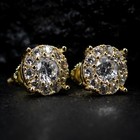 14k Gold Plated Men s Circle Hip Hop Iced Cz Cluster Hip Hop Round Stud Earrings