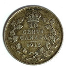 1916 Canada 10c Ten Cents Silver Coin Dime