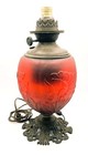Antique Ruby Red Satin Glass Gwtw Lamp Base Poppy Pattern Electric Working