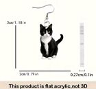 Cat Earrings Tuxedo Acrylic Flat 2d Fashion Jewelry Fast Free Ship