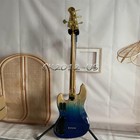 Burl Top Jazz Bass Electric Guitar 4 String Blue Natural Fade Flamed Neck Active