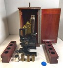 Rare  Antique Frank S  Betz Co  Brass Compound Microscope -  Kit W  Case